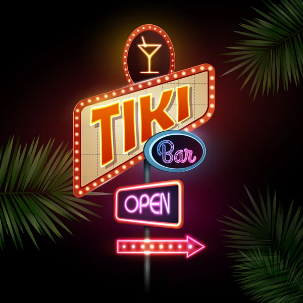 Neon işareti. Tiki bar — Stok Vektör