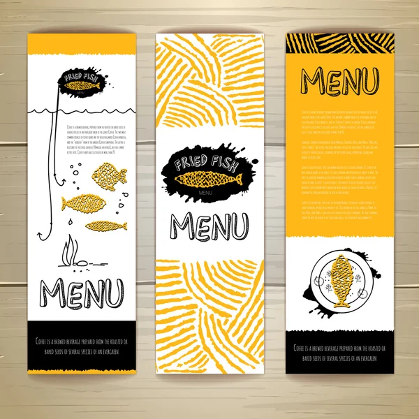 Fried fish restaurant menu concept design. Corporate identity. Set of banners — Stock Vector