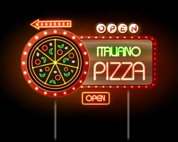 Neon işareti pizza — Stok Vektör