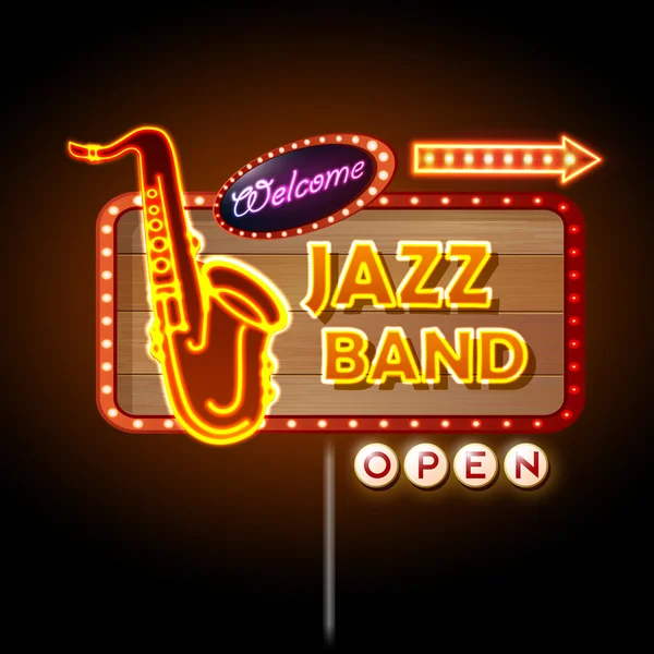 Neonowy znak Jazz band — Wektor stockowy