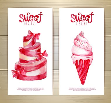 Sanat pasta ve tatlı kümesi afiş ve tasarım etiketleri