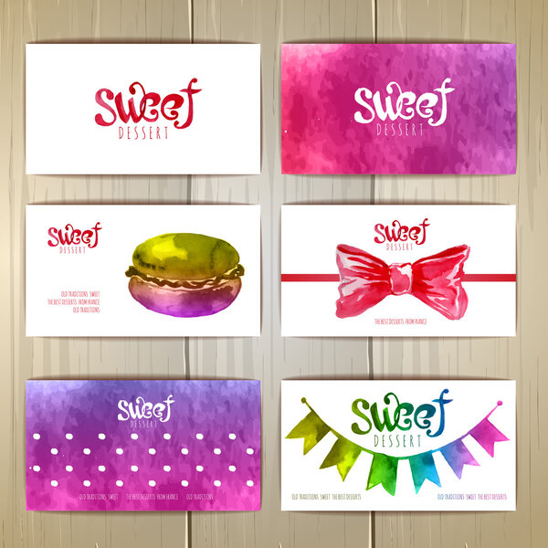 Set of business cards with sweets or desserts.