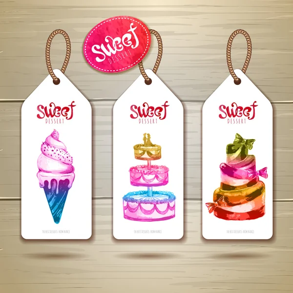 Set van kunst taart of dessert banners. etiketten ontwerp — Stockvector