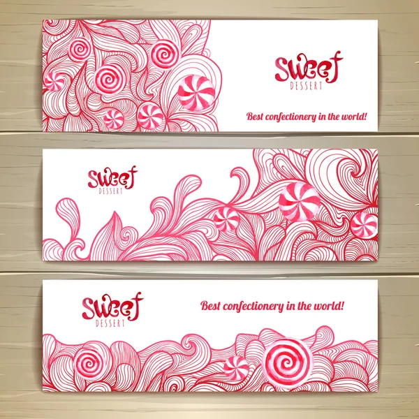 Conjunto de pancartas dulces o de postre. Caramelos — Vector de stock