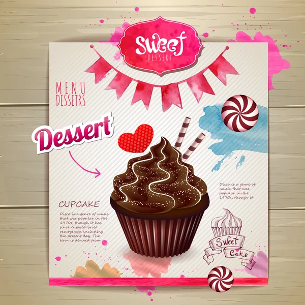 Diseño de póster de cupcake vintage — Archivo Imágenes Vectoriales