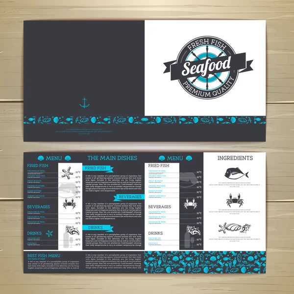 Seafood cafe menu design. Document template — Stock Vector