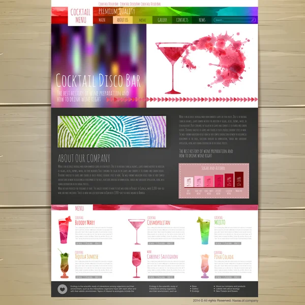 Design de conceito de cocktail aquarela. Identidade corporativa. web design do site — Vetor de Stock