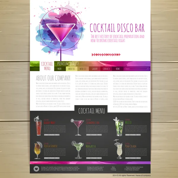 Watercolor Cocktail concept design. Corporate identity. Web site design — Stock Vector