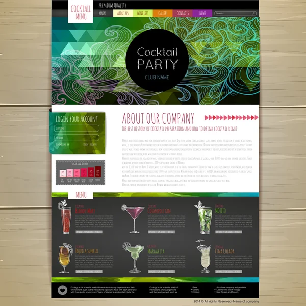 Design de conceito de cocktail aquarela. Identidade corporativa. web design do site — Vetor de Stock