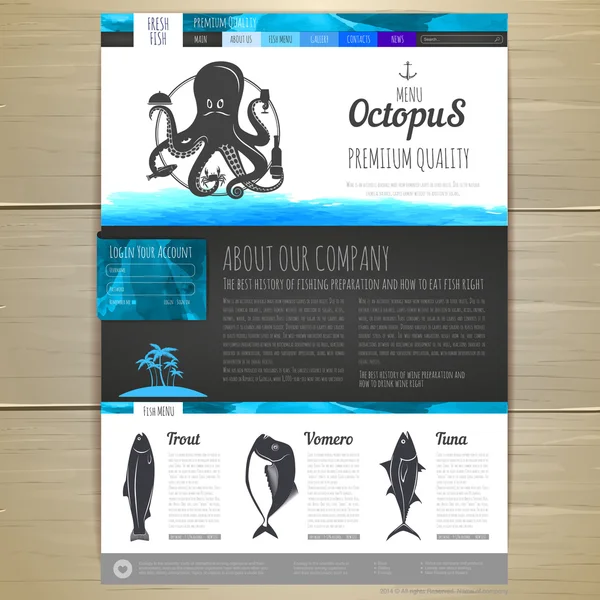 Watercolor Seafood concept design. Corporate identity. Web site design — Stock Vector