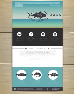 Deniz ürünleri kavramı Web sitesi tasarımı. Kurumsal kimlik.  