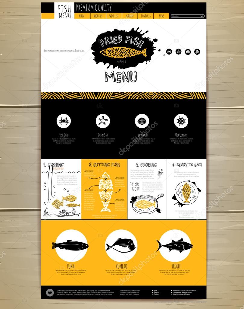 Seafood concept Web site design. Corporate identity.  