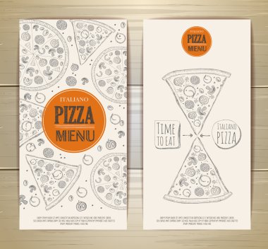 pizza ile afiş kümesi. Kroki çizim