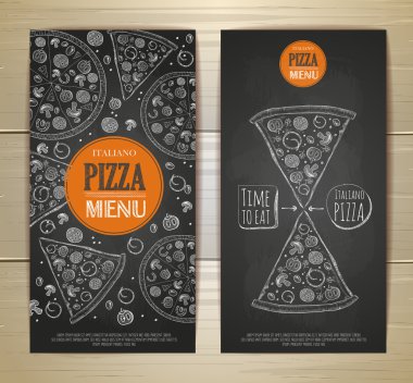 Çizim pizza tebeşir. afiş kümesi