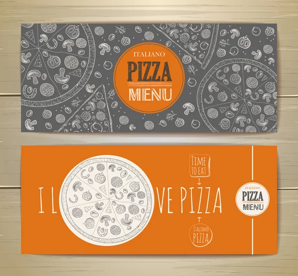 Conjunto de pancartas con pizza. Ilustración del boceto — Vector de stock
