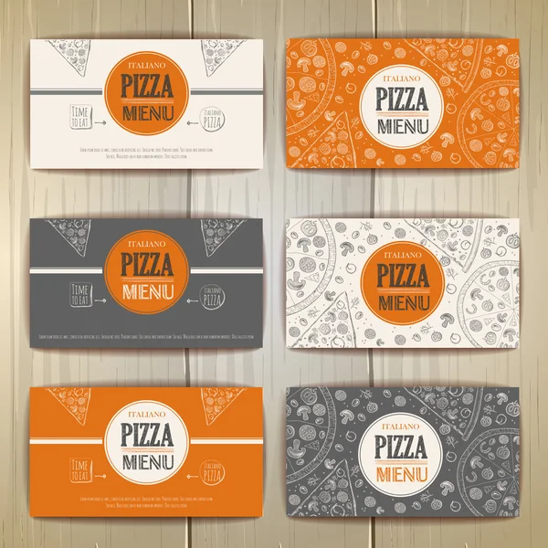 Set desain kartu pizza. Ilustrasi Sketch - Stok Vektor