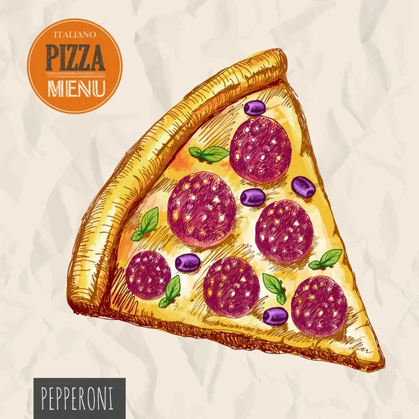 Uma fatia de pizza de pepperoni —  Vetores de Stock