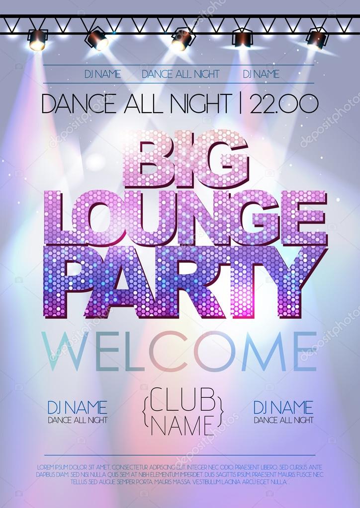 Disco background. Big lounge party poster