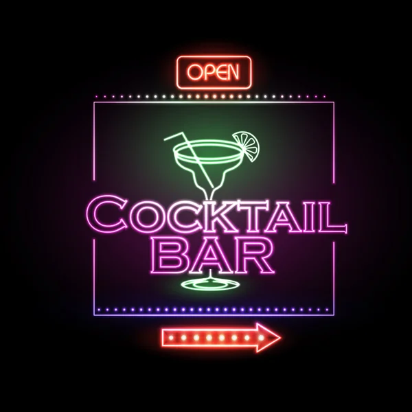 Insegna al neon Cocktail bar — Vettoriale Stock