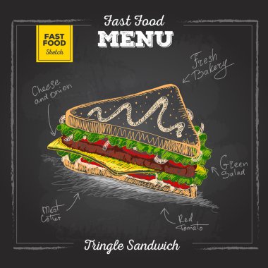 Vintage tebeşir çizim fast food menü. Sandviç kroki