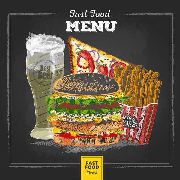 Tiza Vintage dibujo menú de comida rápida . — Vector de stock