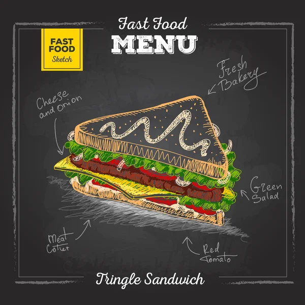 Vintage tebeşir çizim fast food menü. Sandviç kroki