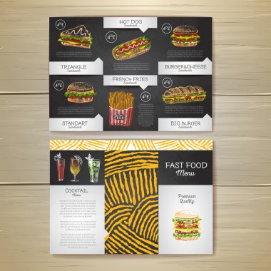 Vintage tebeşir çizim fast food menü. Sandviç kroki kurumsal kimlik