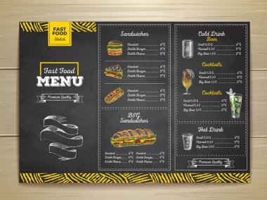 Vintage tebeşir çizim fast food menü. Sandviç kroki kurumsal kimlik