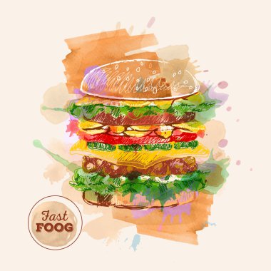 Suluboya Hamburger veya sandviç. Fast Food kroki
