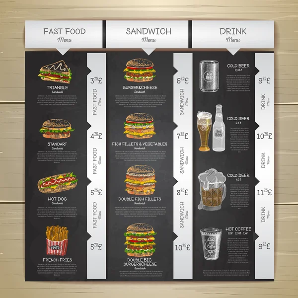 Vintage krijt tekening fast-food menu. Sandwich schets — Stockvector