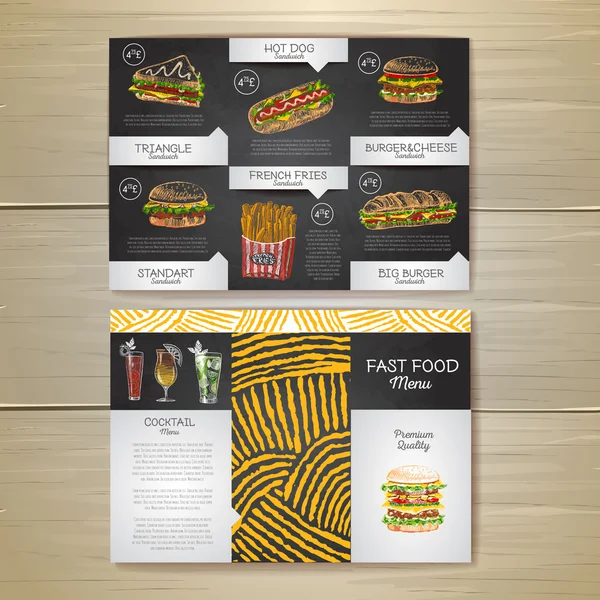 Tiza vintage dibujo menú de comida rápida. Bosquejo sándwich identidad corporativa — Archivo Imágenes Vectoriales