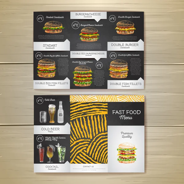 Vintage Kreide zeichnet Fast-Food-Menü. Sandwichskizze Corporate Identity — Stockvektor