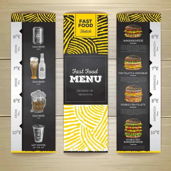 Set of vintage chalk drawing fast food menu banners. Sandwich sketch — Stock Vector
