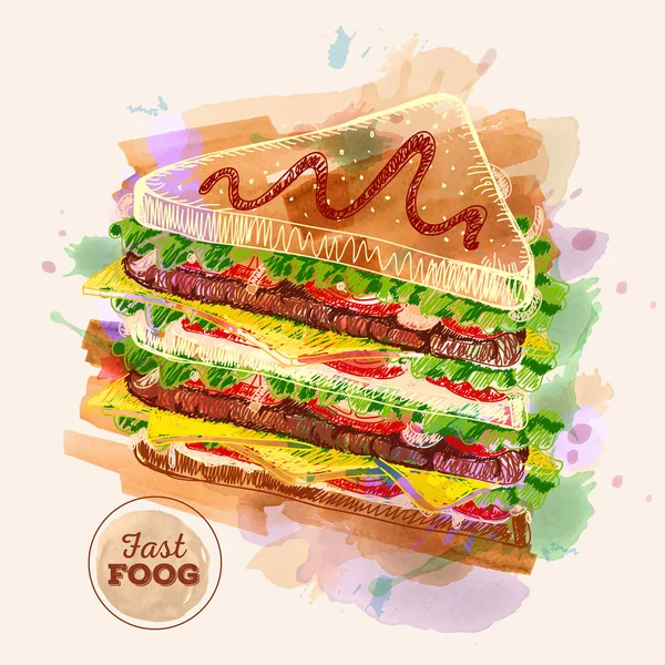 Suluboya Hamburger veya sandviç. Fast Food kroki