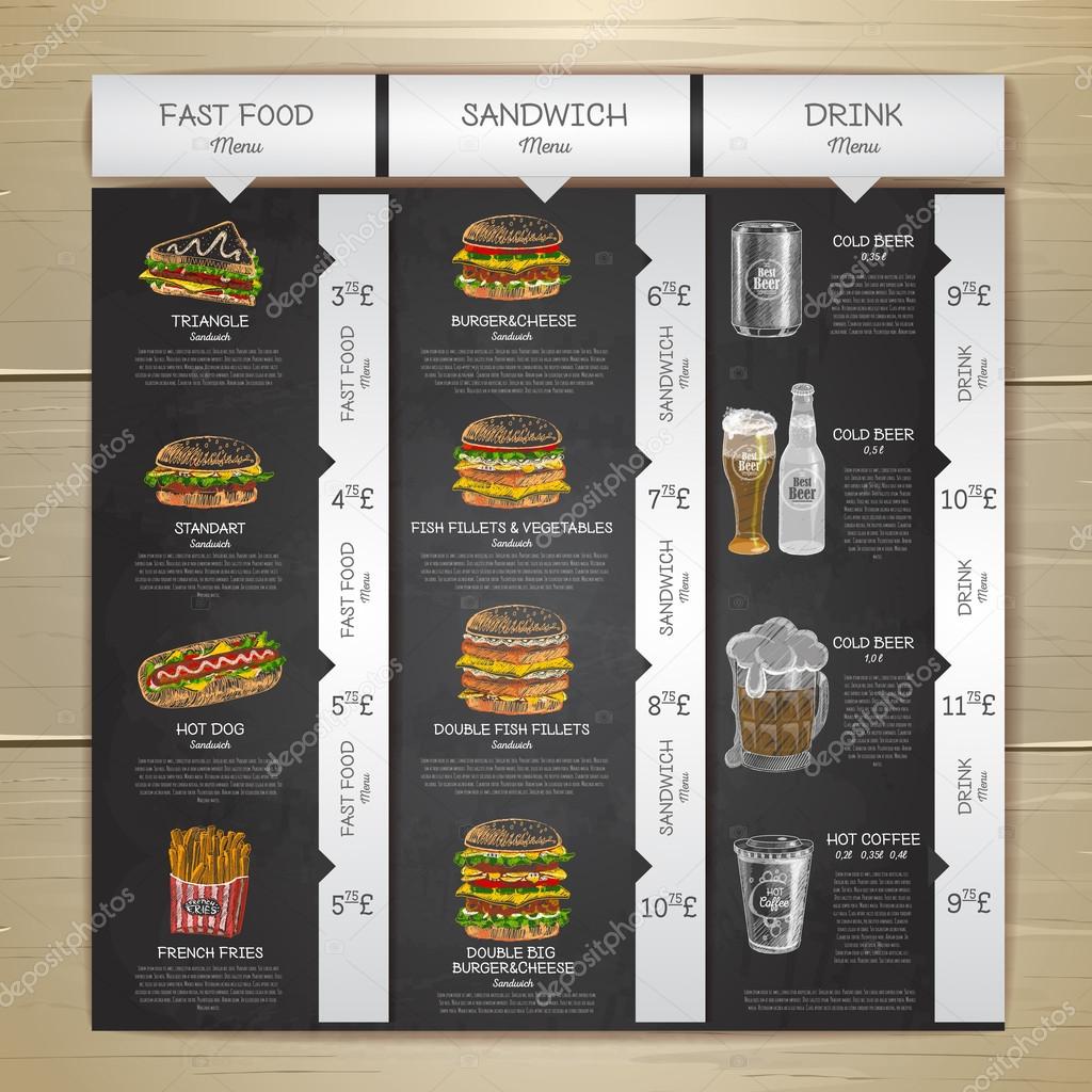 Fast food drawing vintage Vintage chalk drawing fast food menu