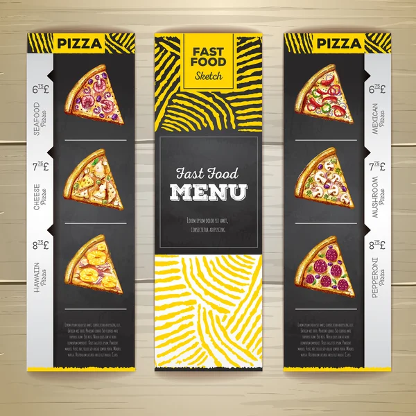 Set de tiza vintage dibujando pancartas de menú de comida rápida. Pizza sketc. — Vector de stock