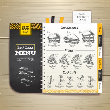 Vintage tebeşir çizim fast food menü. Sandviç kroki kurumsal kimlik