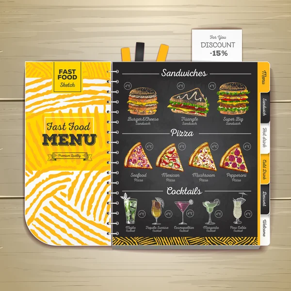 Vintage gesso disegno menu fast food. Sandwich schizzo identità aziendale — Vettoriale Stock
