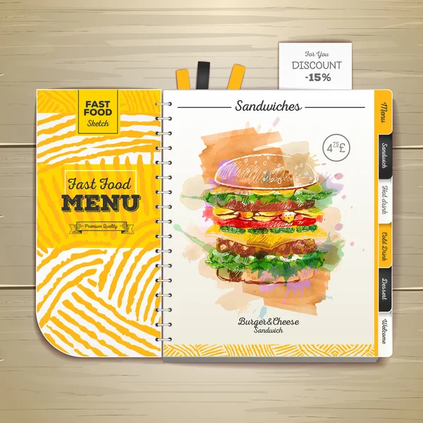 Vintage-Aquarell-Fast-Food-Menü. Sandwichskizze Corporate Identity — Stockvektor