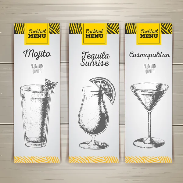 Ensemble de bannières de croquis cocktail — Image vectorielle