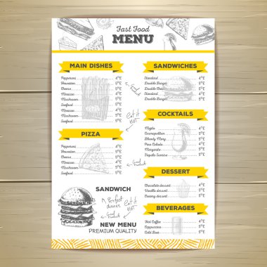 Vintage fast food menü tasarımı.