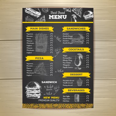 Vintage tebeşir çizim fast food menü tasarımı.