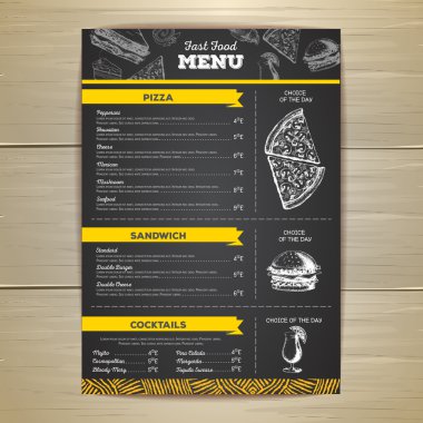Vintage tebeşir çizim fast food menü tasarımı.