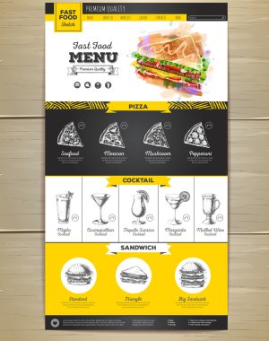 Fast food menü kavramı Web sitesi tasarımı. Kurumsal kimlik.