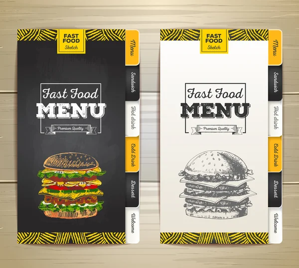 Giz vintage desenho menu fast food. Sandwich esboço identidade corporativa —  Vetores de Stock