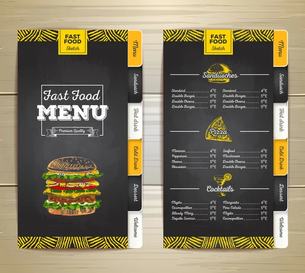 Vintage krijt tekening fast-food menu. Sandwich schets huisstijl — Stockvector