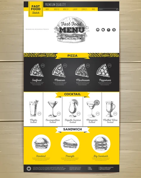 Konsep menu makanan cepat saji Desain situs web. Identitas perusahaan . - Stok Vektor