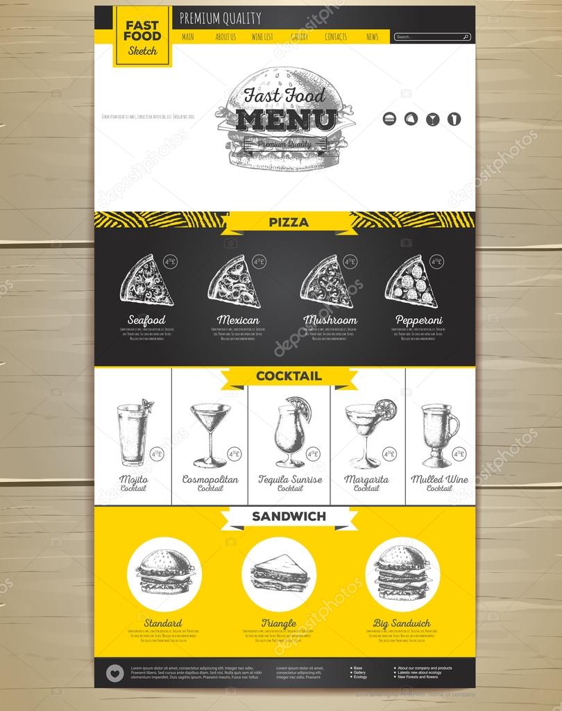 Fast food menu concept Web site design. Corporate identity.