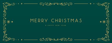 Zümrüt yeşili arka planda modern Noel çerçevesi ya da tatil tebrik kartı. Çizgi sanat vektörü illüstrasyonu