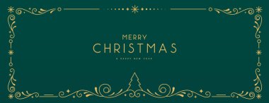 Zümrüt yeşili arka planda modern Noel çerçevesi ya da tatil tebrik kartı. Çizgi sanat vektörü illüstrasyonu